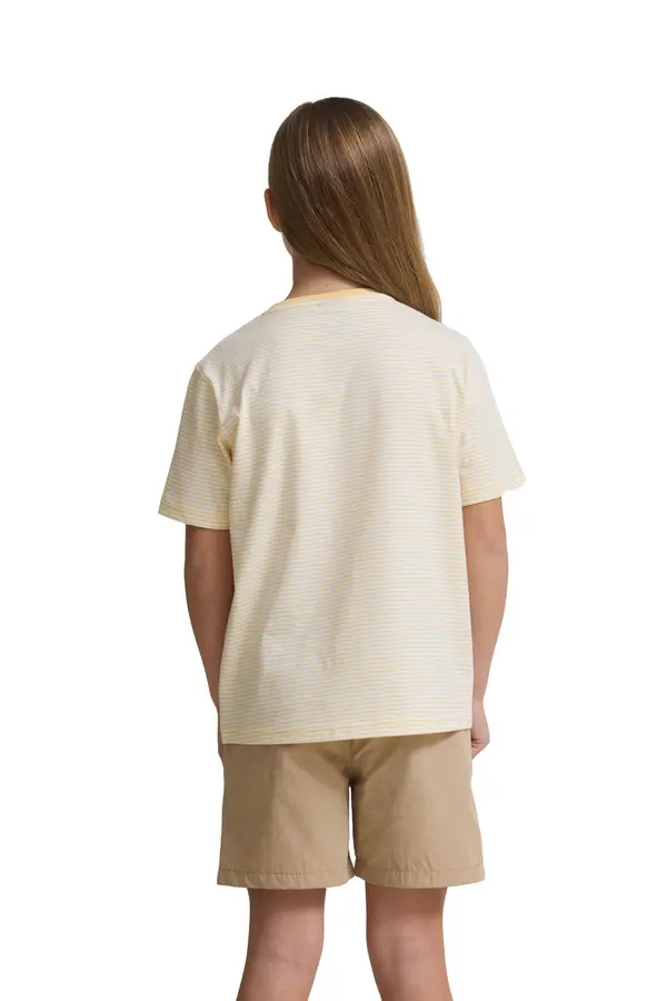 Kids Neutral Light Yellow Stripes Short Sleeve T-Shirt 4 Image