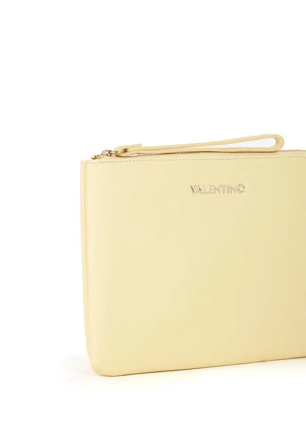 Medium Leather Zip-Top Wristlet Pouch Bag 2 Image