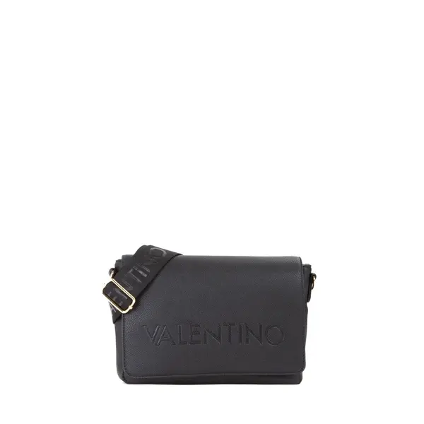 Grained Leather Embossed Logo Crossbody Bag with Canvas Strap 1 Image