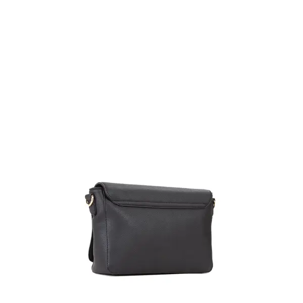 Grained Leather Embossed Logo Crossbody Bag with Canvas Strap 3 Image