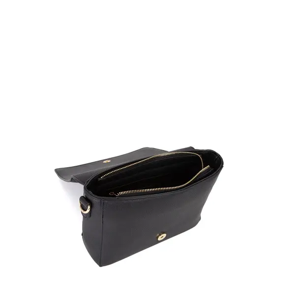Grained Leather Embossed Logo Crossbody Bag with Canvas Strap 4 Image