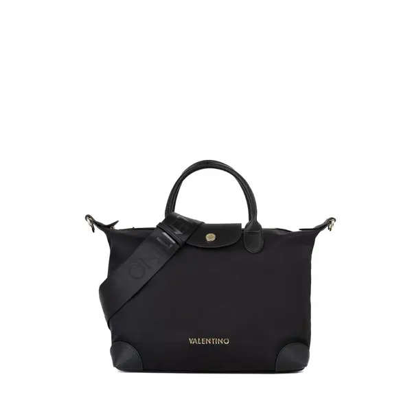 Nylon Handbag with Grained Leather Trim and Logo Canvas Strap 1 Image