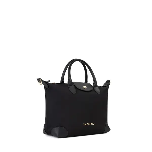 Nylon Handbag with Grained Leather Trim and Logo Canvas Strap 2 Image