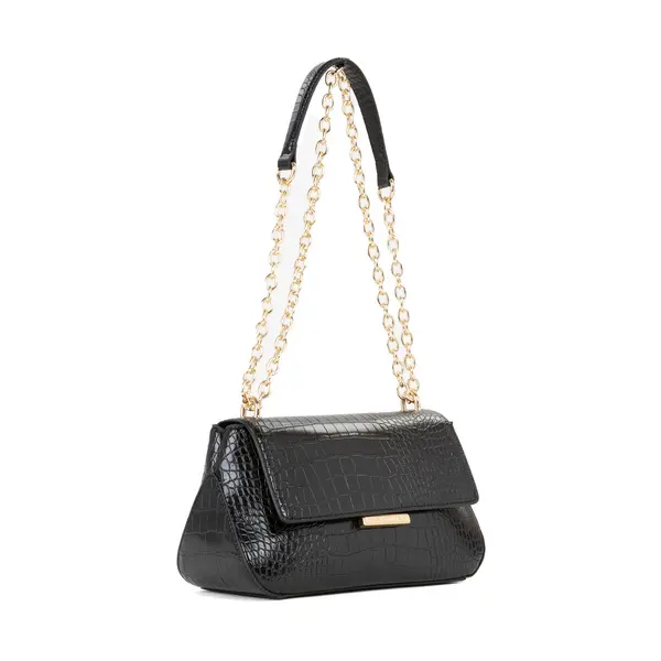 Croc-Embossed Flap Shoulder Bag with Gold-Tone Chain Strap 1 Image