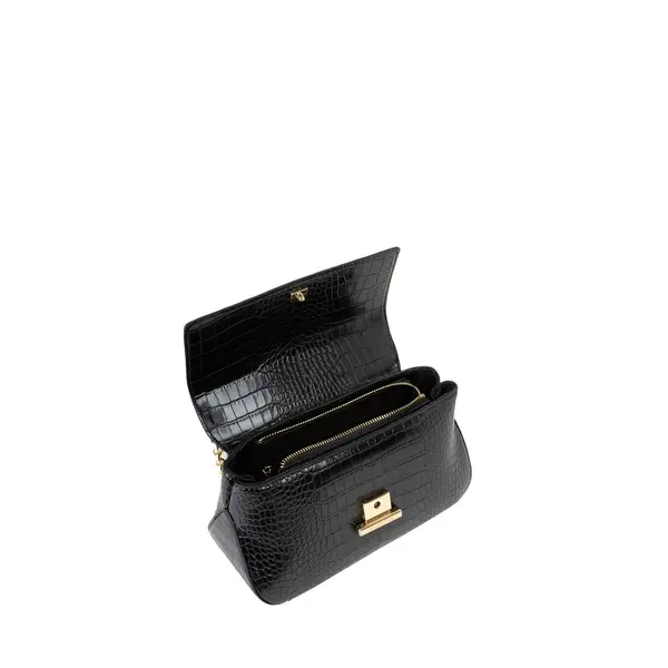 Croc-Embossed Flap Shoulder Bag with Gold-Tone Chain Strap 3 Image