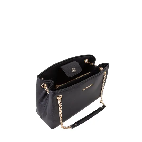 Leather Shoulder Tote Bag with Gold-Tone Chain Straps 3 Image