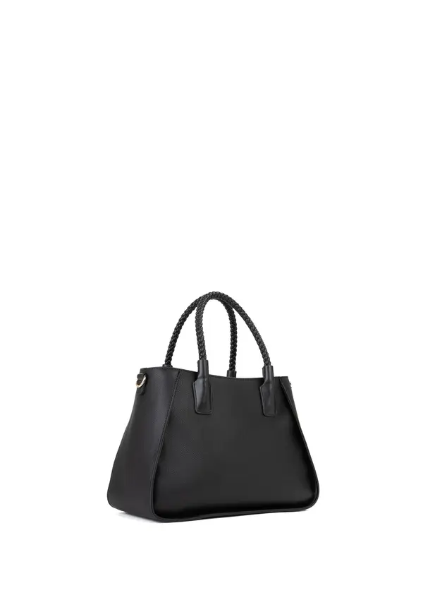 Saffiano Trapeze Tote Bag with Braided Top Handle 2 Image