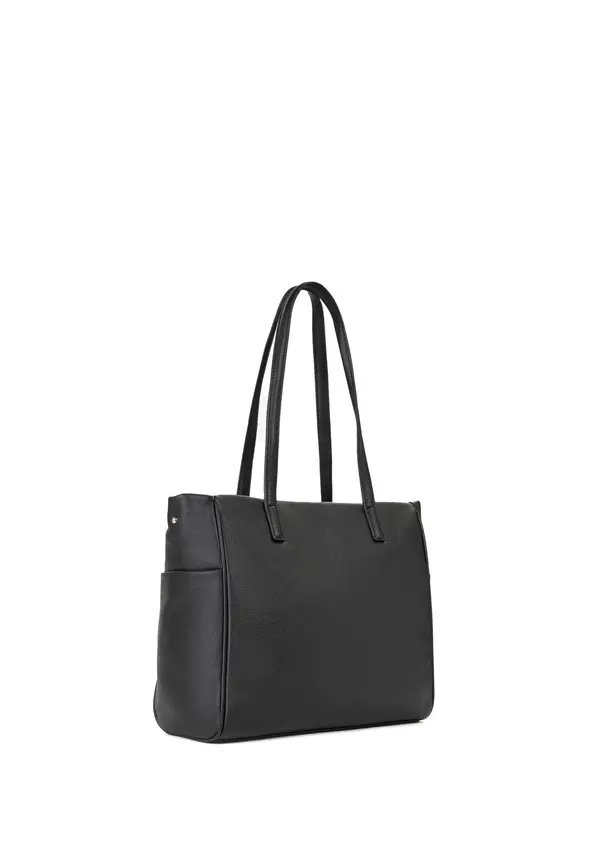 Textured Leather Tote Bag with Woven Logo Crossbody Strap 2 Image