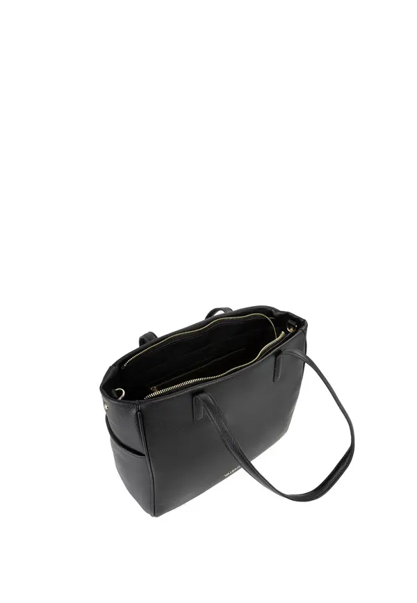 Textured Leather Tote Bag with Woven Logo Crossbody Strap 3 Image
