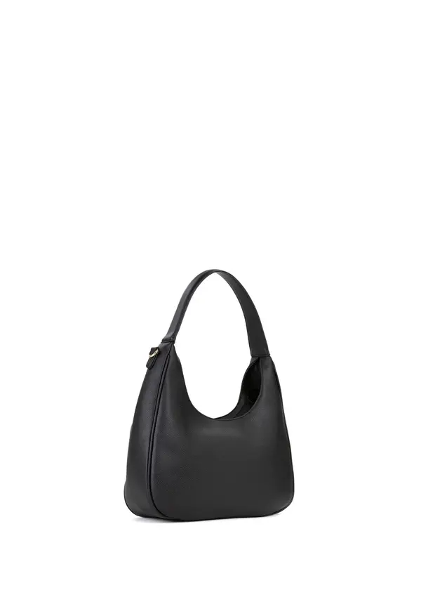 Pebbled Hobo Shoulder Bag with Logo-Embossed Shoulder Strap 2 Image