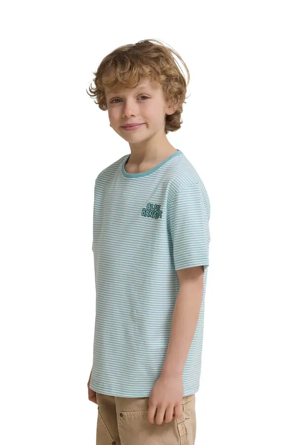 Kids Neutral Striped Crewneck Short Sleeve T-Shirt 1 Image