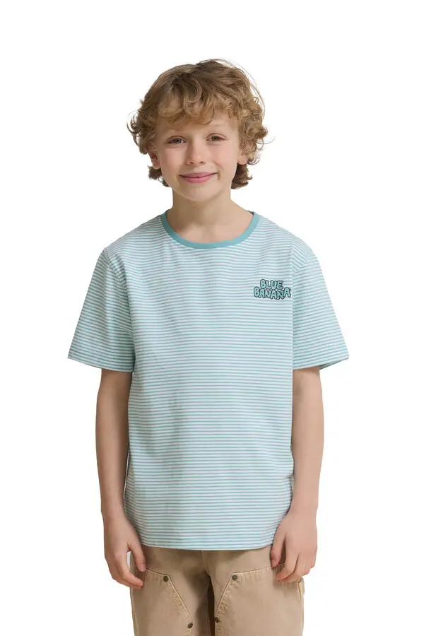 Kids Neutral Striped Crewneck Short Sleeve T-Shirt 2 Image