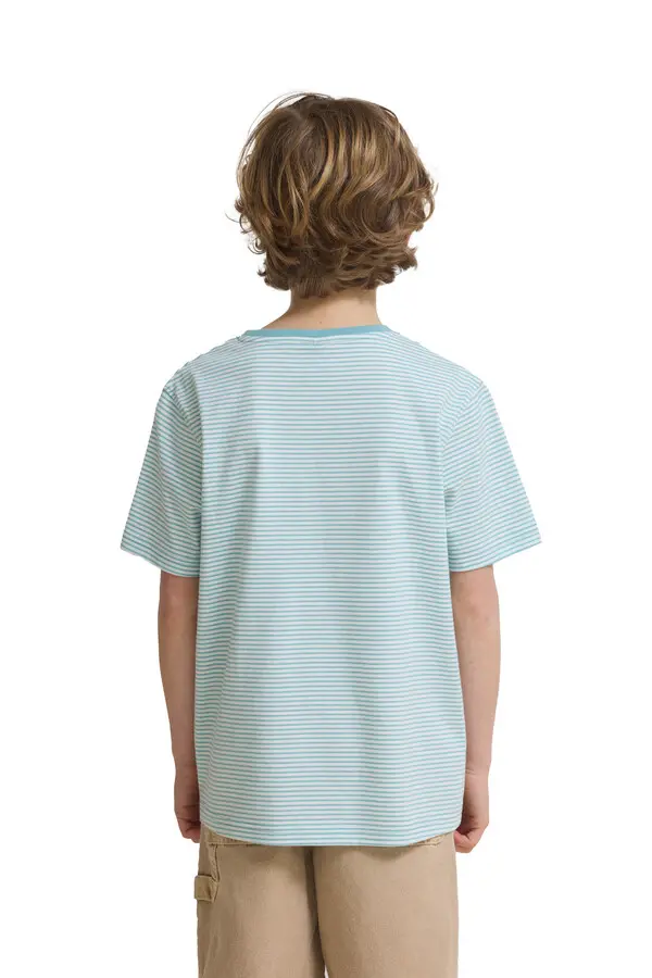 Kids Neutral Striped Crewneck Short Sleeve T-Shirt 3 Image