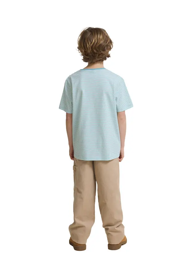 Kids Neutral Striped Crewneck Short Sleeve T-Shirt 4 Image