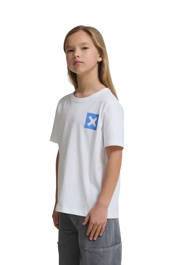Kids Neutral White Classic 'X' Logo Short Sleeve Cotton T-Shirt 1 Image