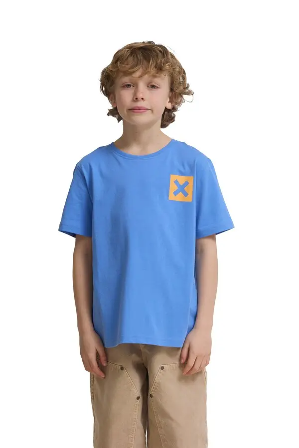 Kids Neutral Blue Classic 'X' Logo Short Sleeve Cotton T-Shirt 1 Image