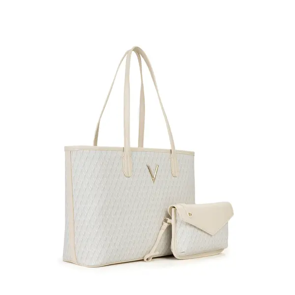 Monogram Geometric Print Tote Bag with Gold V Logo 3 Image