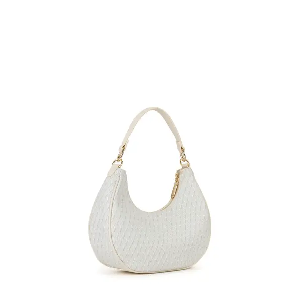 Monogram Geometric Print Crescent Hobo Shoulder Bag with Gold V Logo 2 Image