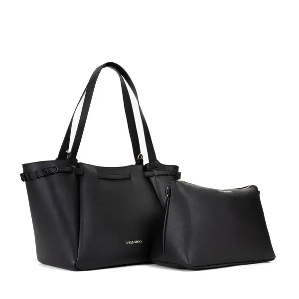 Large Grained Leather Tote Bag Set with Matching Pouch 1 Image