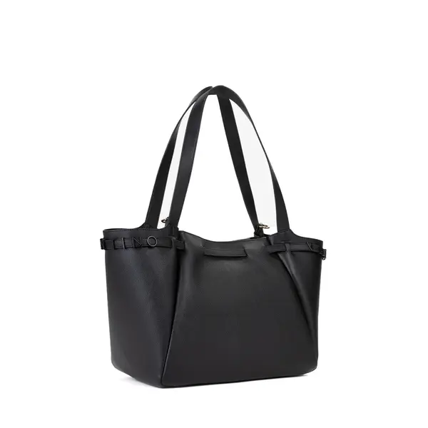 Large Grained Leather Tote Bag Set with Matching Pouch 2 Image