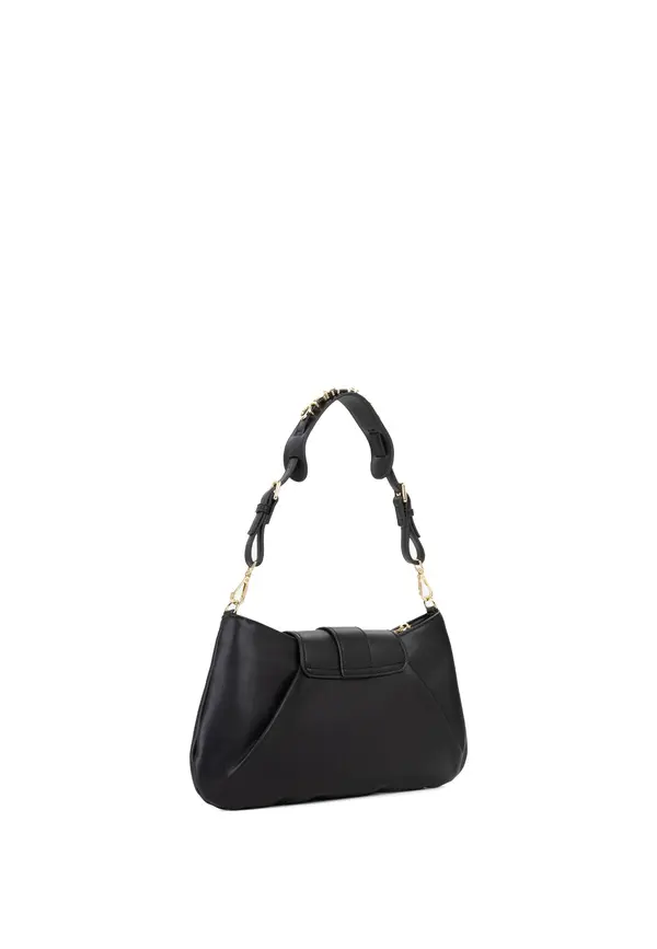 Smooth Leather Shoulder Bag with Gold Buckle Detail 2 Image