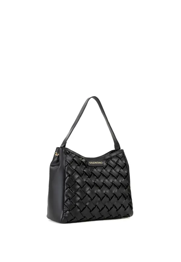 Woven Leather Shoulder Bag with Gold Hardware 1 Image