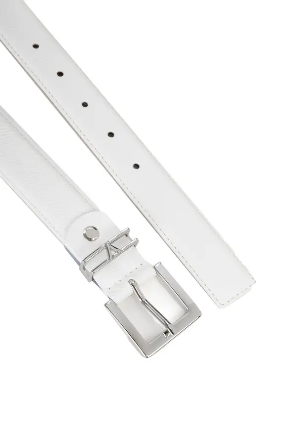 Saffiano Leather Belt with Silver V-Logo 2 Image
