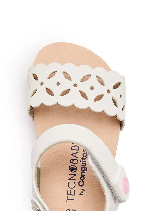 Baby Girl White Flower Cut Out Leather Sandals  1 Image