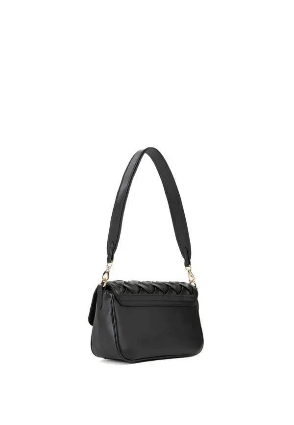 Woven Leather Crossbody Bag with Flap and Gold Hardware 2 Image