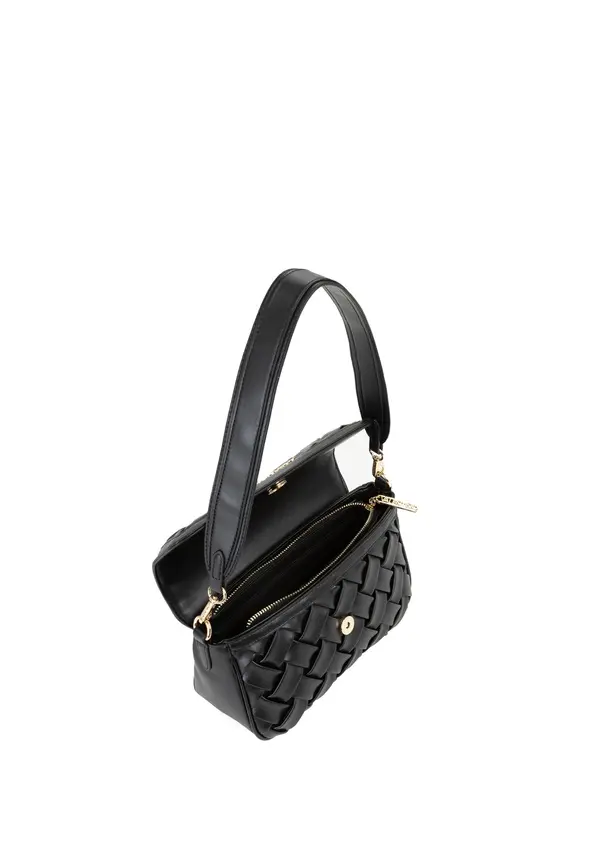 Woven Leather Crossbody Bag with Flap and Gold Hardware 3 Image