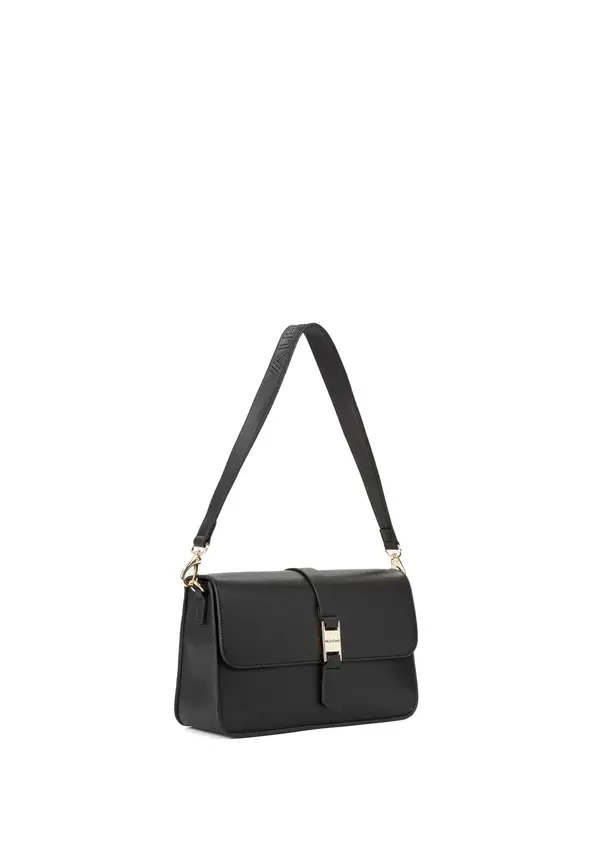 Large Leather Baguette Shoulder Bag with Gold Buckle Clasp 1 Image