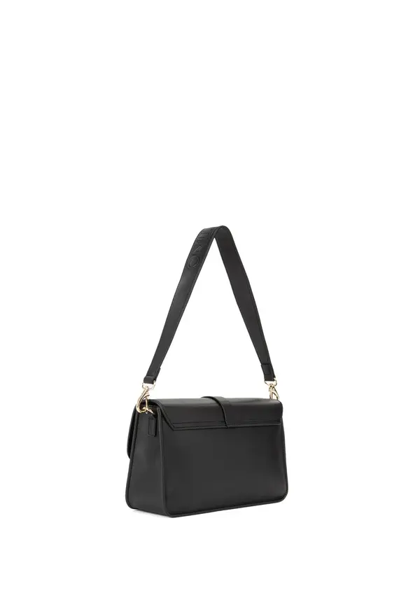 Large Leather Baguette Shoulder Bag with Gold Buckle Clasp 2 Image