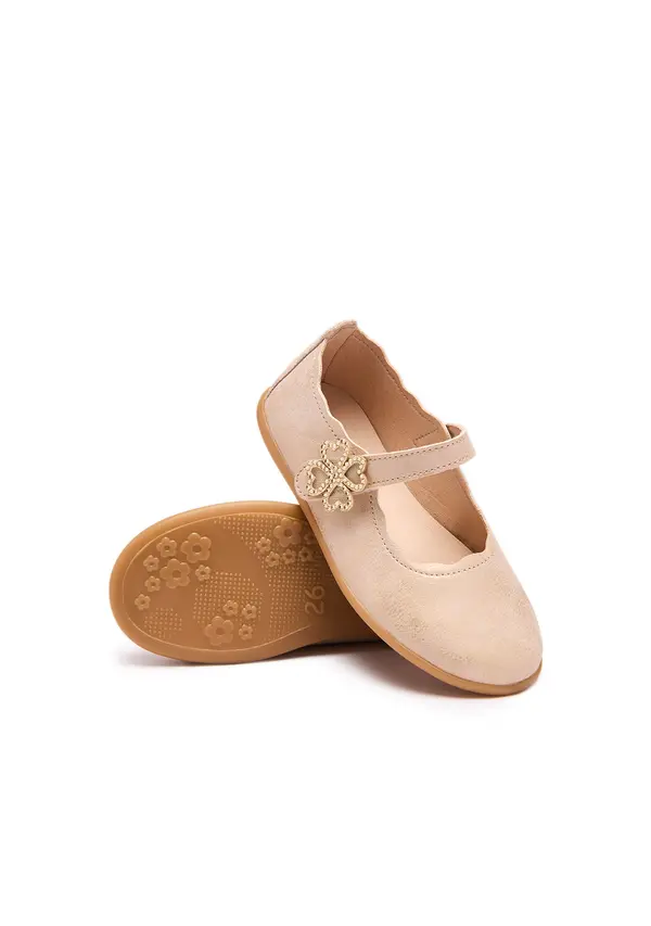 Kids Girls Gold Leather Shine Hearts Ballerina  1 Image