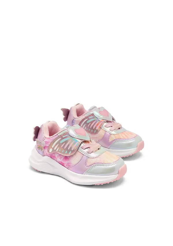 Kids Girls Mesh Iridescent Pink Butterfly Light Sneakers  1 Image