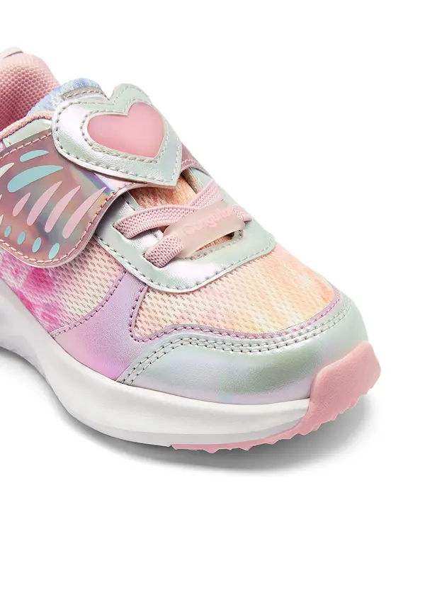 Kids Girls Mesh Iridescent Pink Butterfly Light Sneakers  2 Image