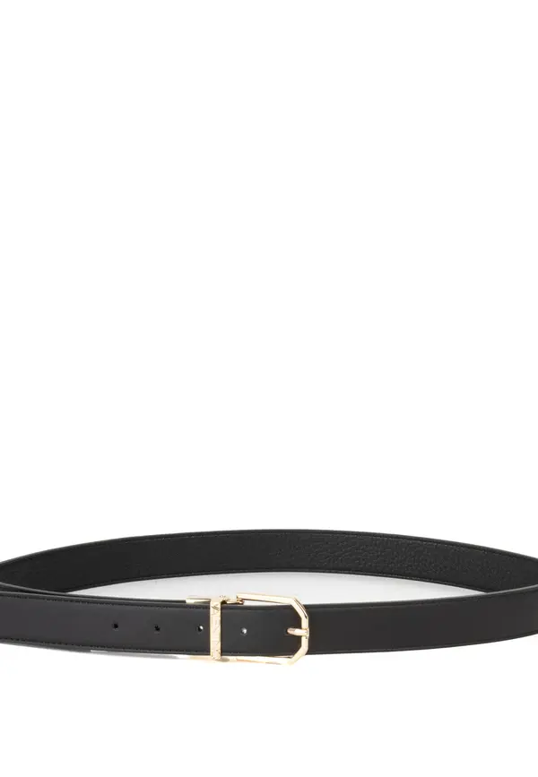 Leather Belt with Gold Hexagonal Buckle 1 Image