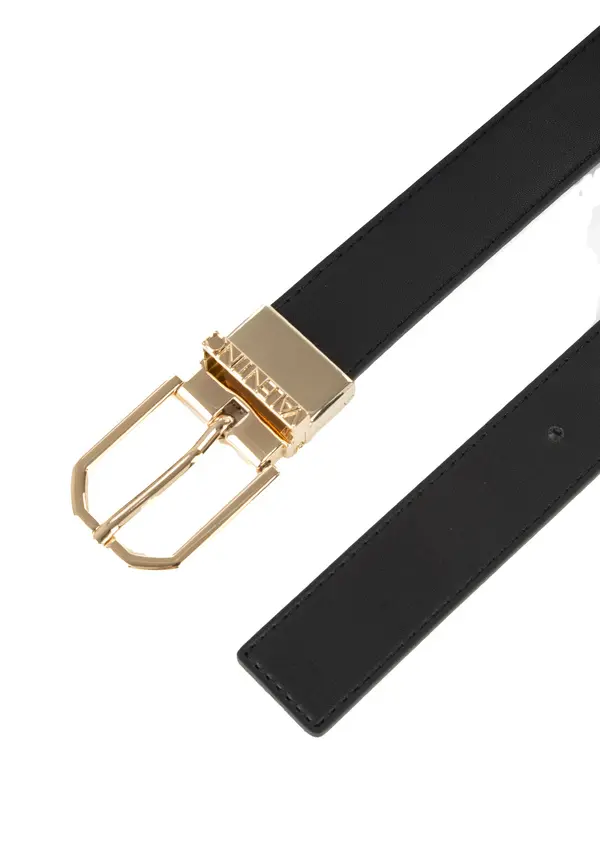 Leather Belt with Gold Hexagonal Buckle 2 Image