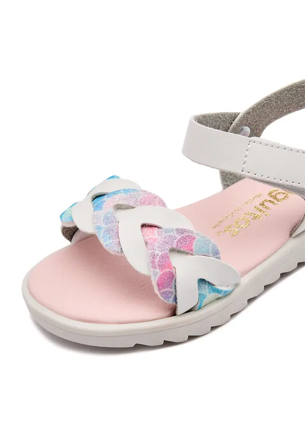 Kids Girls White Leather Mermaid Braid Sandals  1 Image