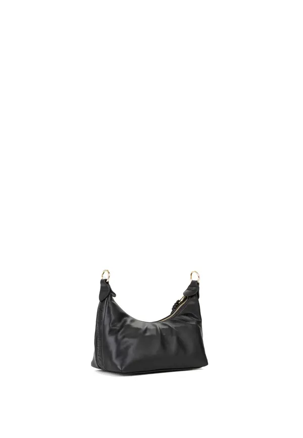 Soft Leather Crescent Shoulder Bag with Knot Detail and Gold Hardware 2 Image