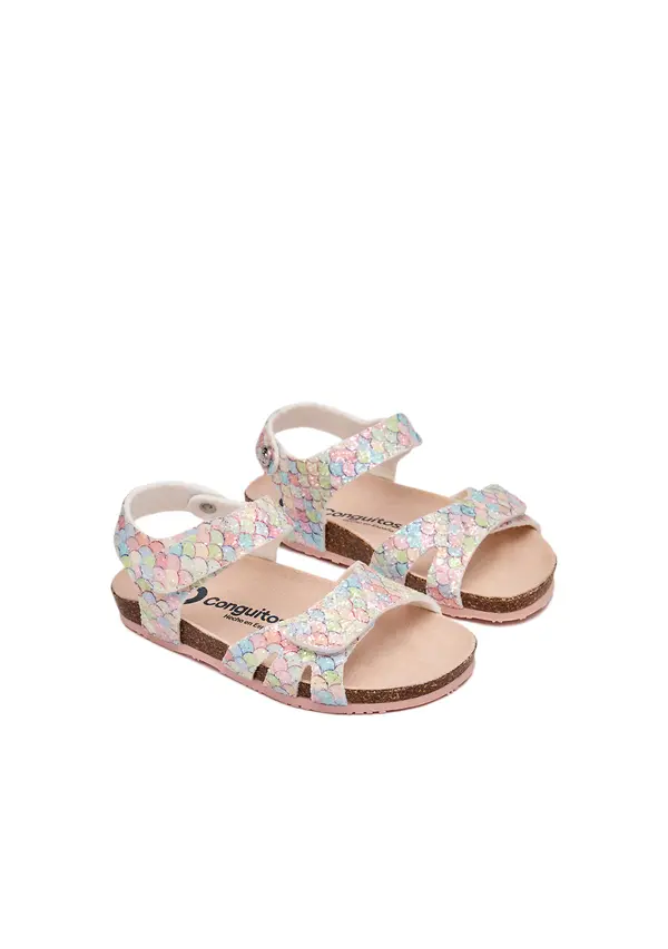 Kids Girls Multi Glitter Cork-Sole Mermaid Bio Sandals  1 Image