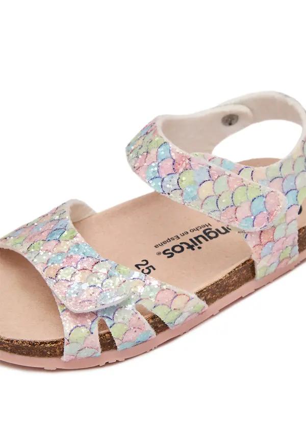 Kids Girls Multi Glitter Cork-Sole Mermaid Bio Sandals  3 Image
