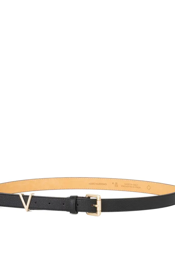 Grained Leather Classic Belt with Gold V-Logo Accent 1 Image