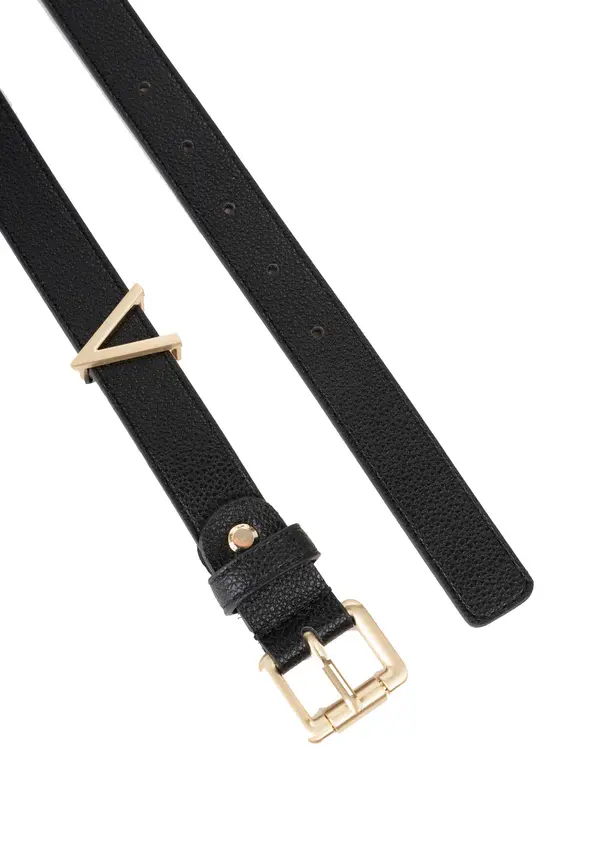 Grained Leather Classic Belt with Gold V-Logo Accent 2 Image
