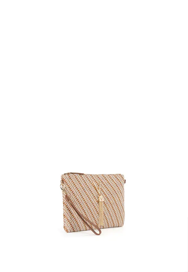 Woven Pattern Wristlet Clutch Bag with Gold Tassel 3 Image