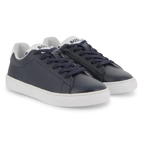 Kids Boys Textured Leather "Tennis" Cupsole Sneakers 3 Image
