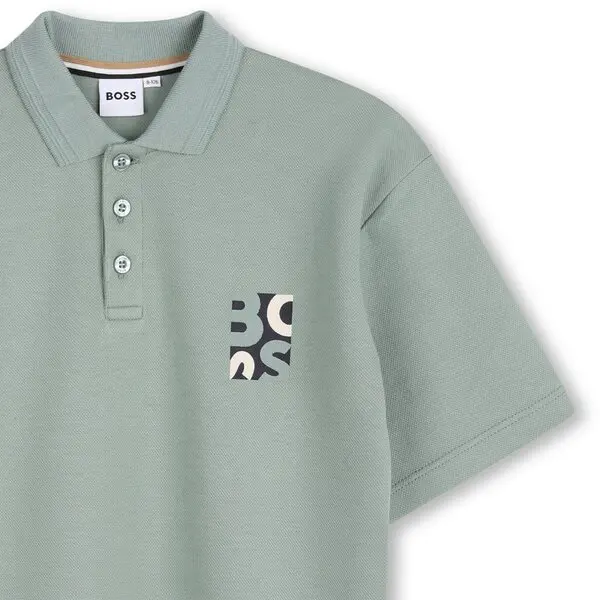 Kids Boys Chest Graphic Logo Cotton Short Sleeve Polo   1 Image