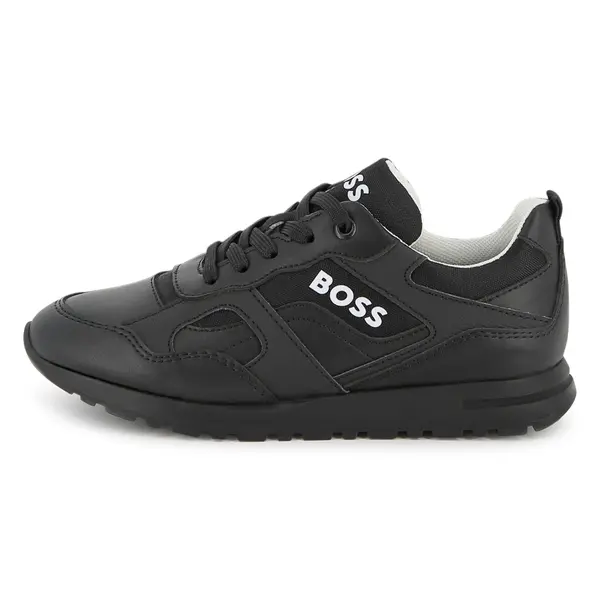 Kids Boys All-Black Mixed-Media Sporty Sneakers 1 Image