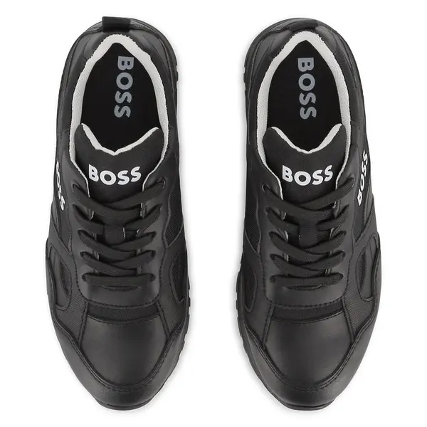 Kids Boys All-Black Mixed-Media Sporty Sneakers 3 Image
