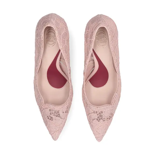 Intricate Floral Lace Pumps with Silver-Tipped Heels 2 Image
