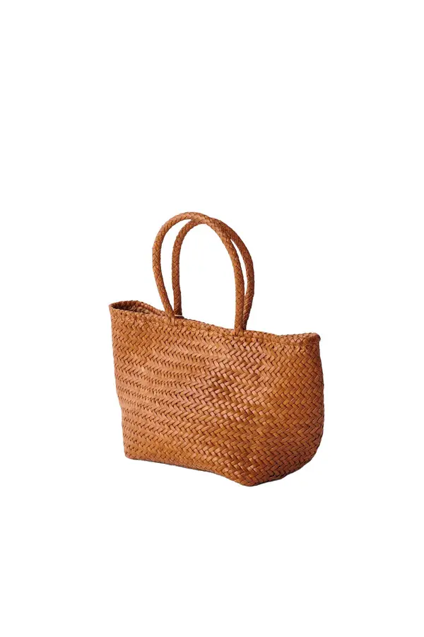 Woven Leather Basket Tote Bag 1 Image